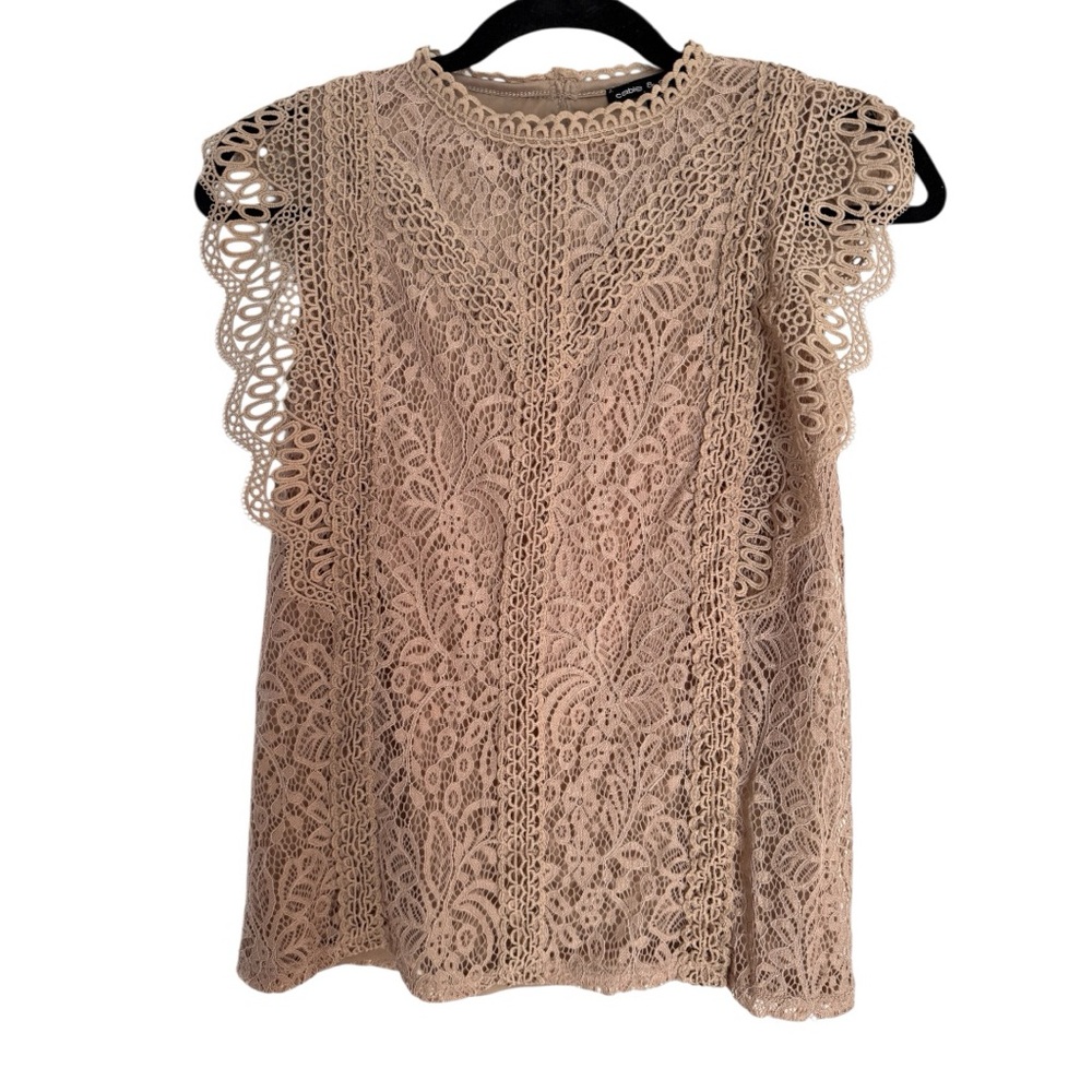 Cable & Gauge lace blouse in cream/tan color.